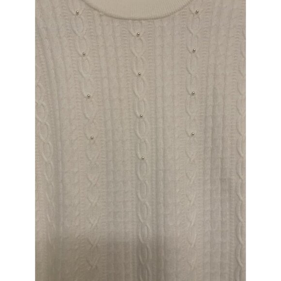 White Cable Knit Sweater Women’s Large/XL Pearl Embroidery - Picture 2 of 5